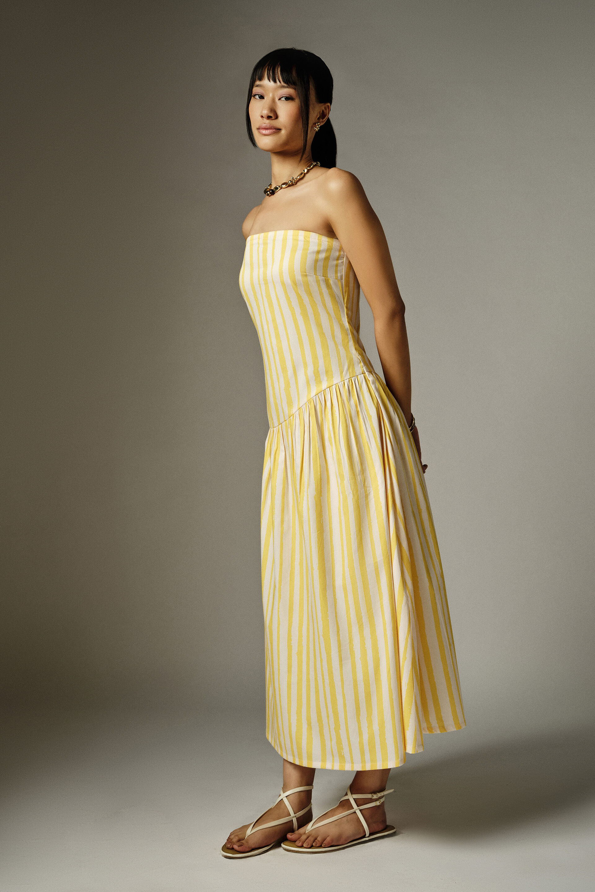 Karyne Striped Cotton Dress, Yellow, image 3